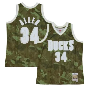 Ray Allen Milwaukee Bucks Hardwood Classics 2000/01 Ghost Elegant Green Swingman Jersey Camo Ideal for Collectors