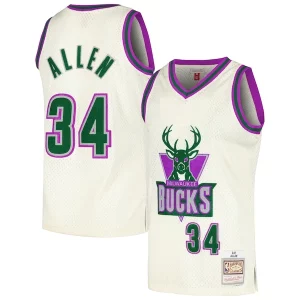 Ray Allen Milwaukee Stylish Bucks Chainstitch Swingman Jersey Cream Ideal for Collectors