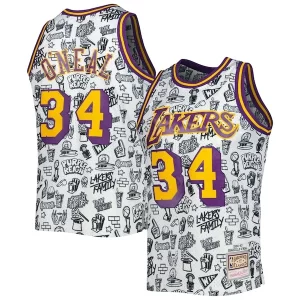 Shaquille O'Neal Los Angeles Lakers 1996/97 Hardwood Classics Doodle Swingman Jersey White Premium Great for Fans