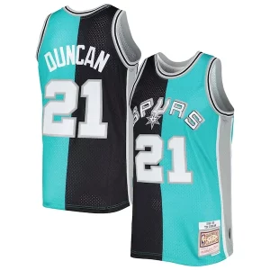 Tim Duncan San Antonio Spurs Chic Hardwood Classics 1998/99 Split Swingman Jersey Black/Teal Perfect for Game Day