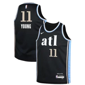 Trae Young Atlanta Fabulous Hawks Nike Youth Swingman Replica Jersey City Edition Black Ideal for Collectors