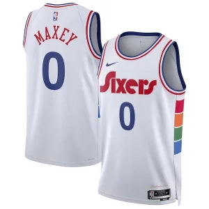 Tyrese Maxey Philadelphia 76ers Nike Eye - catching Unisex 2024/25 Swingman Player Jersey City Edition White Ideal for Collectors
