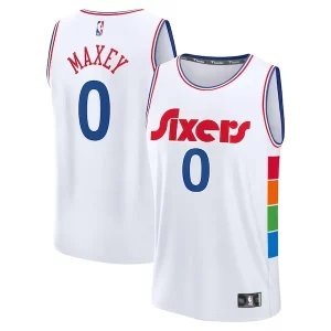 Tyrese Maxey Eye - catching Philadelphia 76ers 2024/25 Fast Break Player Jersey City Edition White Must - Have for Jerseys Lovers