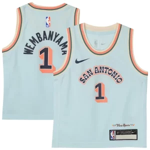 Victor Wembanyama San Antonio Spurs Eye - catching Nike Preschool 2024/25 Swingman Player Jersey City Edition Light Blue for Basketball Enthusiasts