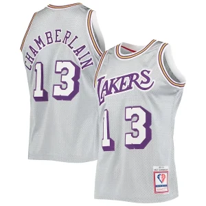 Wilt Chamberlain Los Fabulous Angeles Lakers 75th Anniversary 1971/72 Hardwood Classics Swingman Jersey Silver Must - Have for Jerseys Lovers